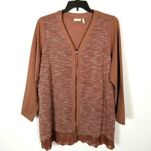 Logo Lounge Lori Goldstein Women Plus Zip up Cardigan Size 2X Sweater Brown